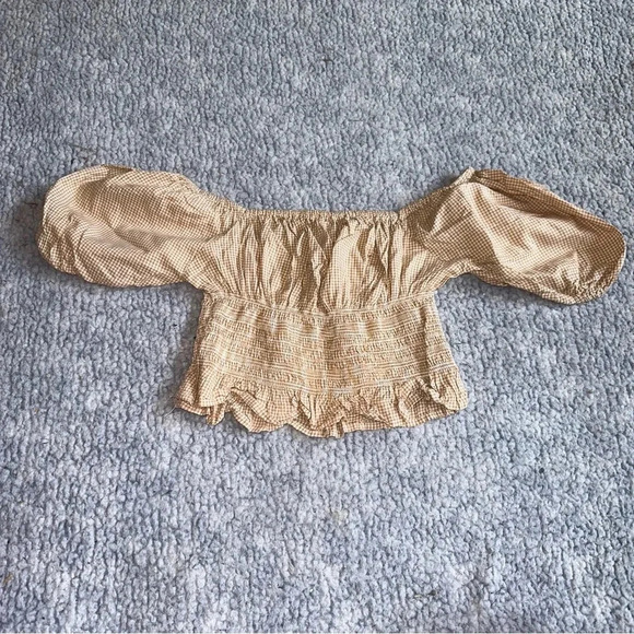 Japna Tan Plaid Cropped Blouse Size M - Picture 6 of 6